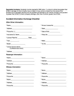 California Accident Information Exchange Checklist