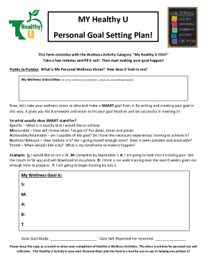 My Healthy U Personal Goal Setting Plan