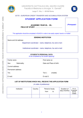 Student Application Form for ECTS