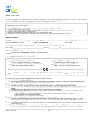 Maine Lifeline Program Application
