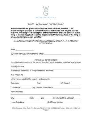 Elder Law Planning Questionnaire