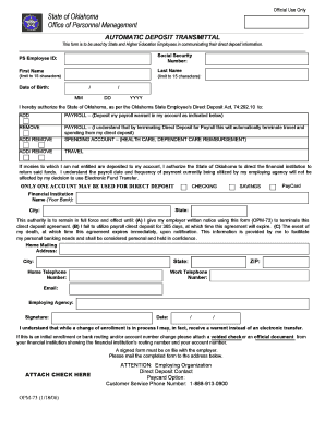Oklahoma State Employee Direct Deposit Form
