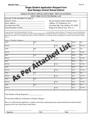 Single Student Application Request Form