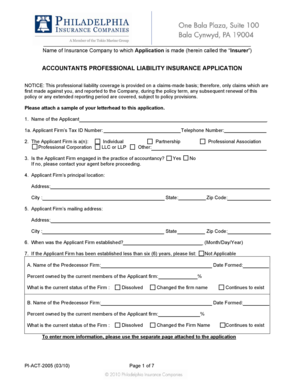 Accountants Professional Liability Insurance Application