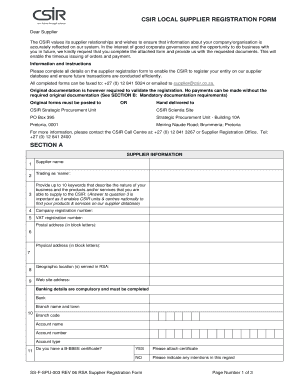 CSIR Local Supplier Registration Form