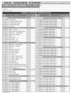 Vikram Publishers Fax Order Form