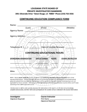 Louisiana Private Investigator Continuing Education Compliance Form