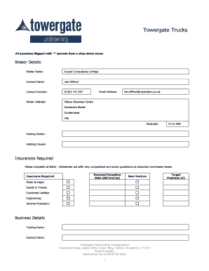 Towergate Trucks Insurance Application Form