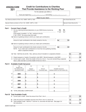 Arizona Form 321 Credit for Contributions to Charities