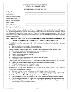 Colorado Workers' Compensation Premium Cost Containment Program Request for Certification