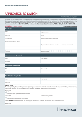 Henderson Investment Funds Switch Application