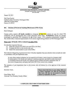 Perceived Teaching Effectiveness Selection Form