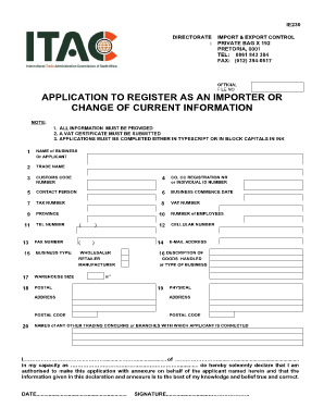 South Africa Importer Registration Form