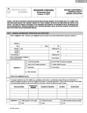 Managed Care Errors & Omissions Liability Renewal Application