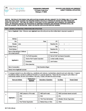 Managed Care Errors and Omissions Liability Renewal Application
