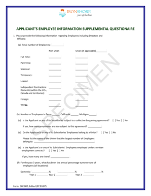 Applicant’s Employee Information Supplemental Questionnaire