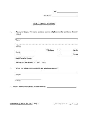 Texas Probate Questionnaire