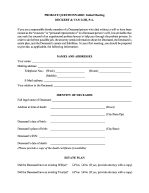 Probate Questionnaire Initial Meeting