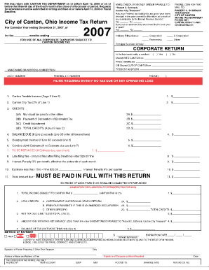 Canton Ohio Corporate Income Tax Return