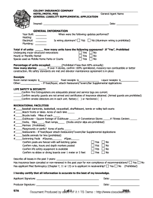 Hotel/Motel General Liability Supplemental Application