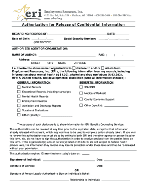 Authorization for Release of Confidential Information