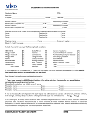 Student Health Information Form