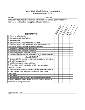 National Honor Society Recommendation Form