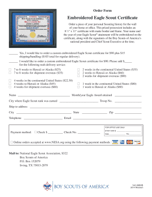 Eagle Scout Embroidered Certificate