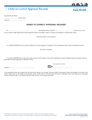 Order to Correct Appraisal Records Form 50-224
