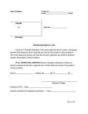 Indiana Court Order Dismissing Case