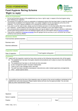 Food Hygiene Rating Scheme Right to Reply Form