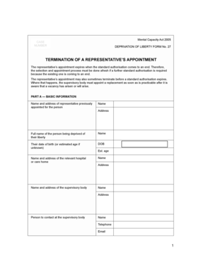 Deprivation of Liberty Form No. 27