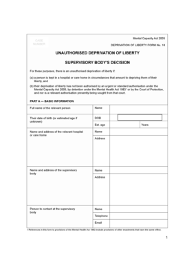 Mental Capacity Act 2005 Deprivation of Liberty Form 18