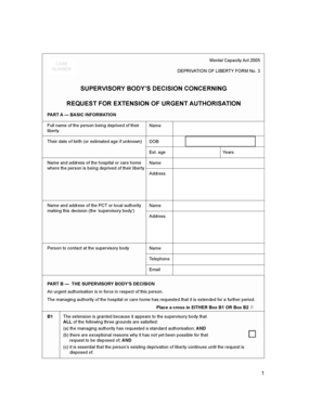 Mental Capacity Act 2005 Deprivation of Liberty Form 3