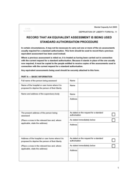 Mental Capacity Act 2005 Deprivation of Liberty Form 11