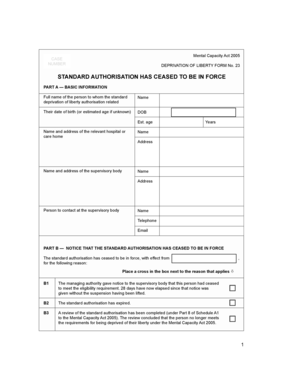 Mental Capacity Act 2005 Deprivation of Liberty Form 23
