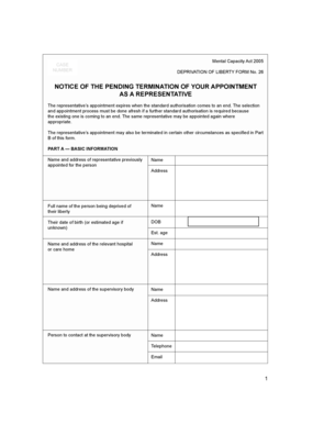 Mental Capacity Act 2005 Deprivation of Liberty Form 26