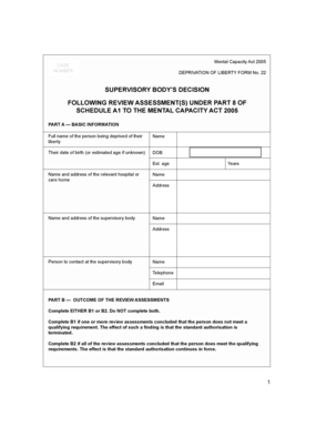 Deprivation of Liberty Form No. 22