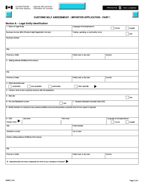 Customs Self Assessment Importer Application Part I