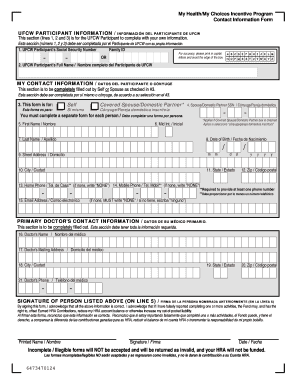 My Health/My Choices Incentive Program Contact Information Form