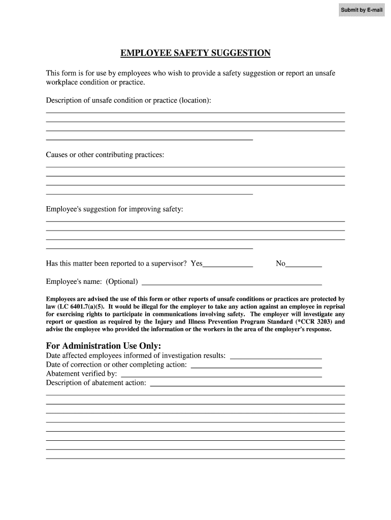 EMPLOYEE SAFETY SUGGESTION - Shasta County Office of Education Preview on Page 1