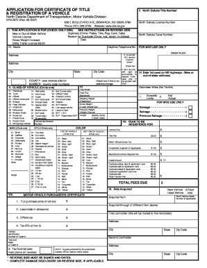 North Dakota Vehicle Title and Registration Application