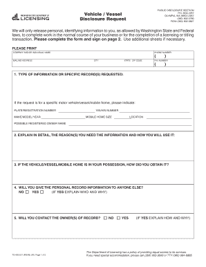 Washington State Vehicle Information Disclosure Request