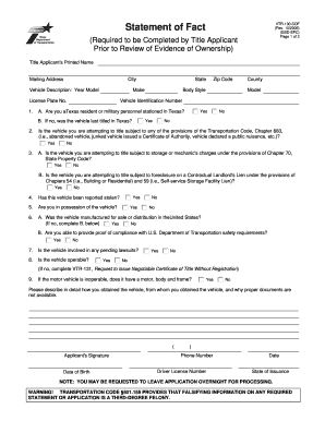 Texas Statement of Fact VTR-130-SOF