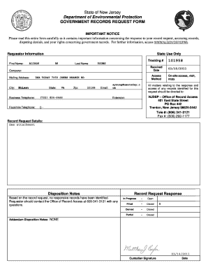 New Jersey Government Records Request Form