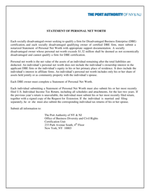 Statement of Personal Net Worth for DBE Certification