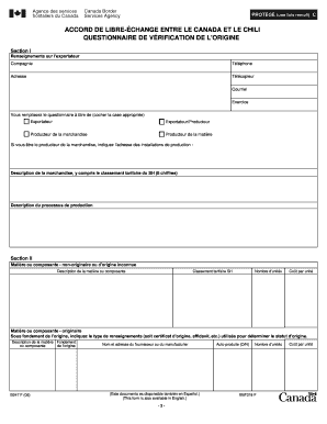 Questionnaire de vérification de l'origine