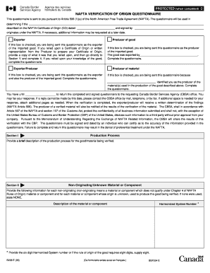 NAFTA Verification of Origin Questionnaire