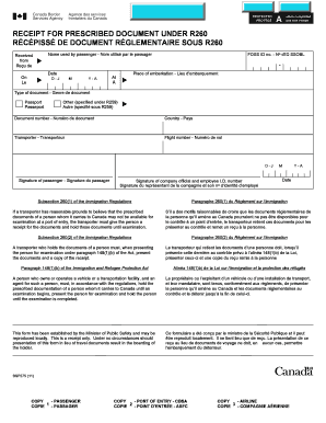 RÉCÉPISSÉ DE DOCUMENT RÉGLEMENTAIRE SOUS R260