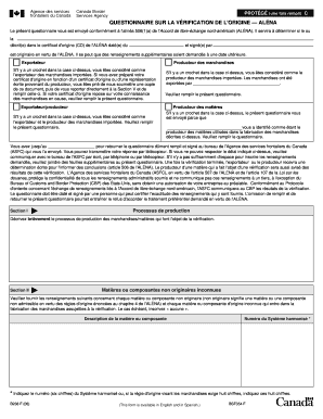QUESTIONNAIRE SUR LA VÉRIFICATION DE L'ORIGINE — ALÉNA